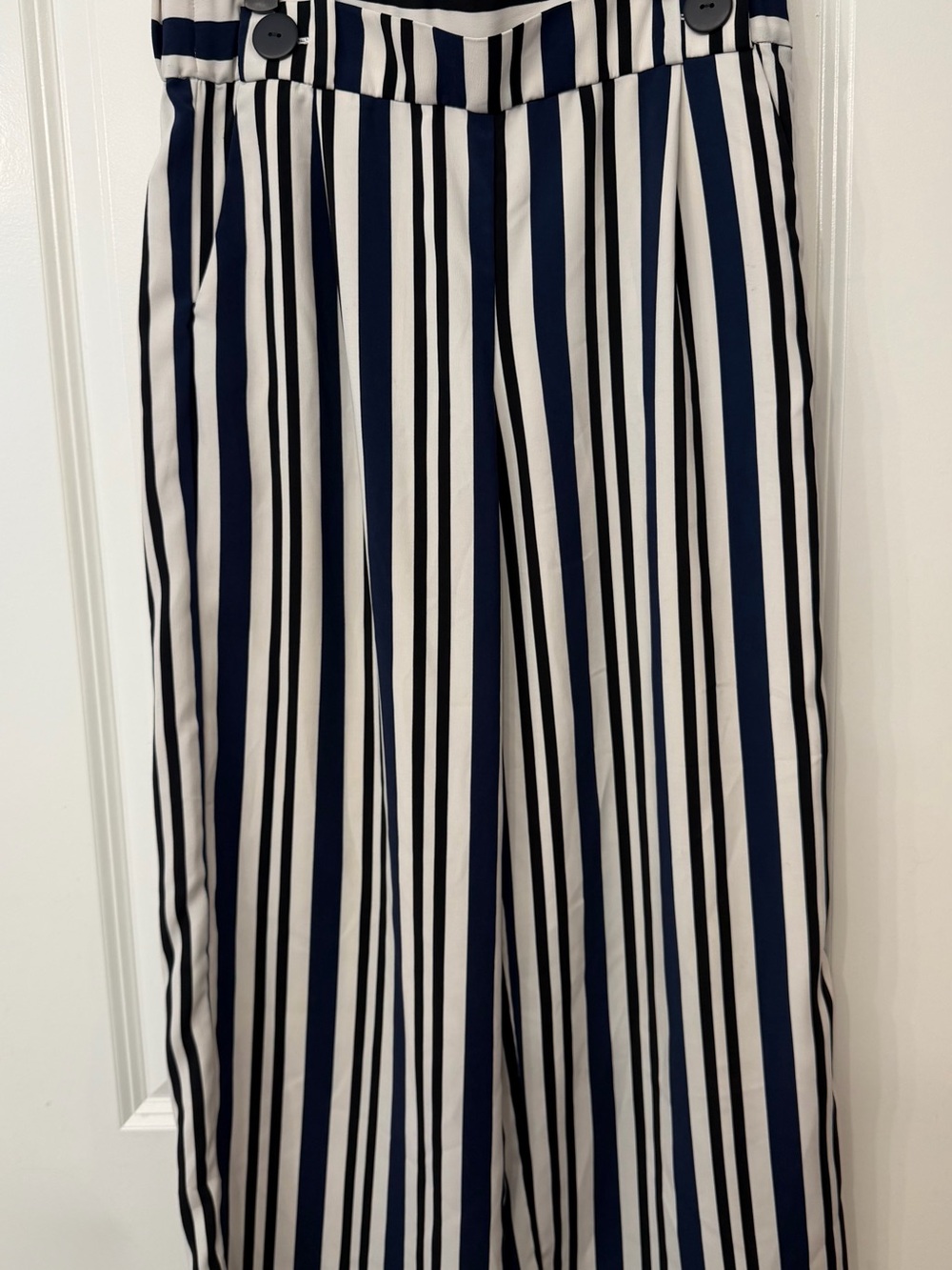 Zara Striped Wide-Leg Pants - Navy & White
